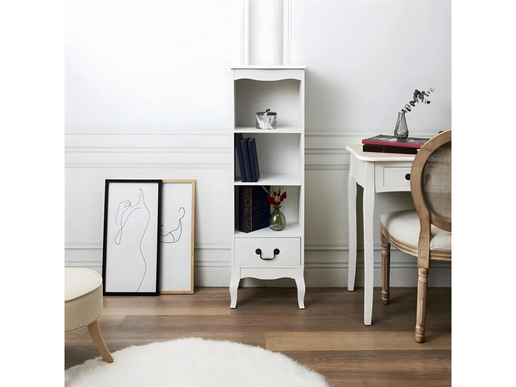 SYLVA - Meuble Bibliothèque Vintage Blanc Plateau Effet Bois 6 SYLVA - Meuble Bibliothèque Vintage Blanc Plateau Effet Bois – Image 4