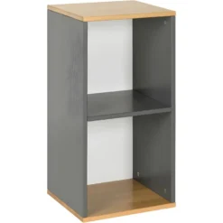 Meuble De Rangement 2 Cases Peïo Gris Anthracite Et Bois