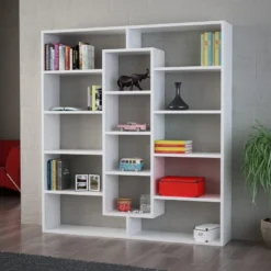 Étagère Pour Livres 100% Panneaux De Particules Couleur Blanc 125x135,x22 -Pas Cher Mobiliora Magasin bibliotheque vitrine et etagere 13049349