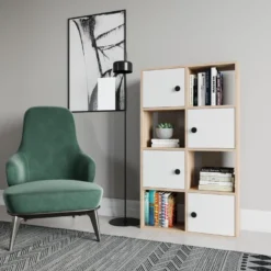 Étagère Pour Livres 100% Panneaux De Particules Couleur Chêne Blanc. 72x25x123,4 -Pas Cher Mobiliora Magasin bibliotheque vitrine et etagere 13049549