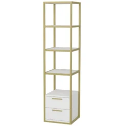 Étagère Pour Livres 100% Panneaux De Particules Couleur Or Blanc 39x39x160