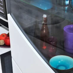 Vitrine 1 Porte Avec LEDs - Blanc Laqué Et Anthracite - LUDMILA -Pas Cher Mobiliora Magasin bibliotheque vitrine et etagere 6298117