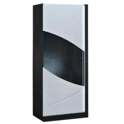Vitrine 1 Porte Avec LEDs - Blanc Laqué Et Anthracite - LUDMILA