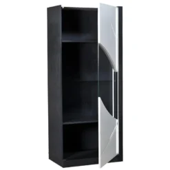 Vitrine 1 Porte Avec LEDs - Blanc Laqué Et Anthracite - LUDMILA -Pas Cher Mobiliora Magasin bibliotheque vitrine et etagere 6298131