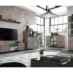 Vitrine Petit Modèle KAN + LED. Meuble Déco Type Industriel, Design Pour Votre Salon. -Pas Cher Mobiliora Magasin bibliotheque vitrine et etagere 8926539