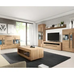 Vitrine Design Avec LED Intégrée Collection BREDA Coloris Chêne. -Pas Cher Mobiliora Magasin bibliotheque vitrine et etagere 8926567