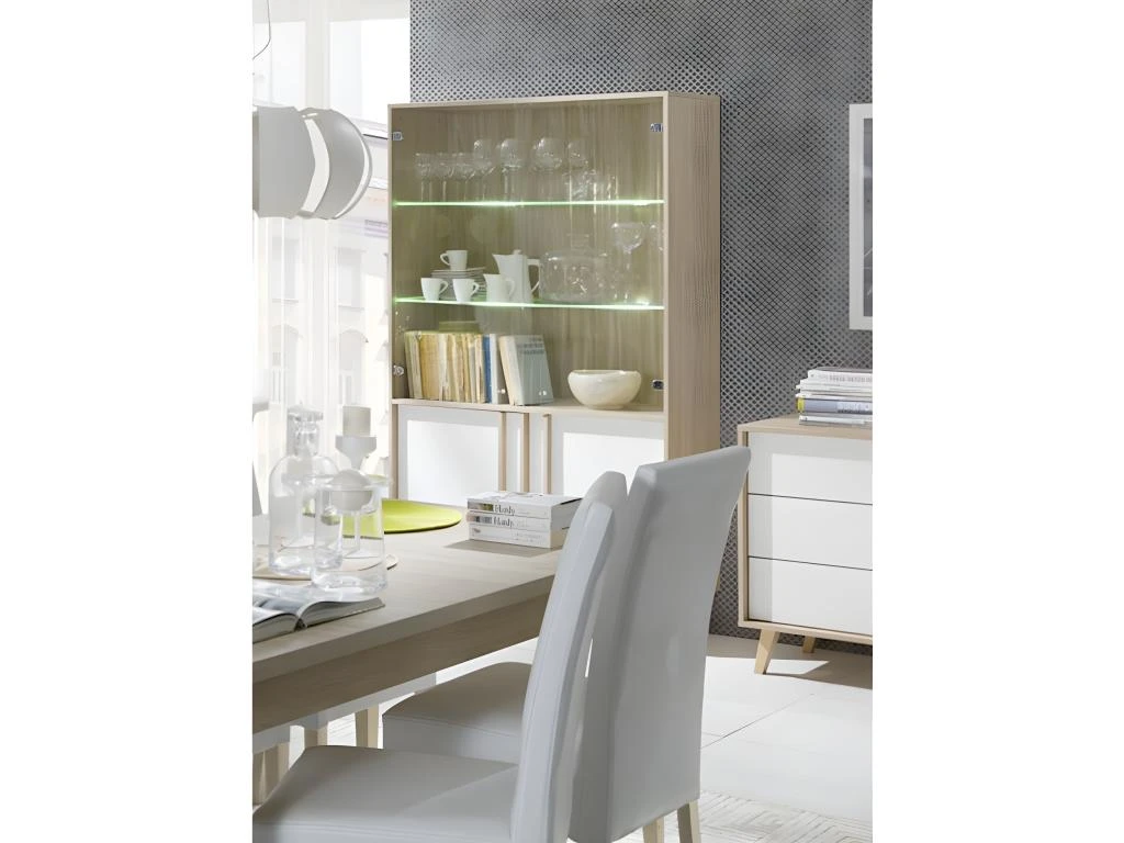Vitrine, Vaisselier, Argentier MALMO Grand Modèle + LED. Meuble Type SCANDINAVE Idéal Pour Votre Salle à Manger 4 Vitrine, Vaisselier, Argentier MALMO Grand Modèle + LED. Meuble Type SCANDINAVE Idéal Pour Votre Salle à Manger – Image 2