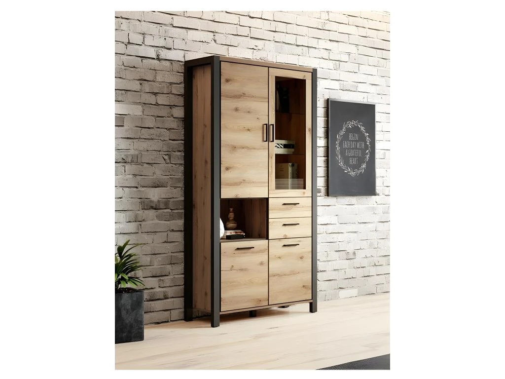 Vitrine Haute XL Collection BOWIE. Couleur Chêne Et Noir. LED Incluses 4 Vitrine Haute XL Collection BOWIE. Couleur Chêne Et Noir. LED Incluses – Image 2