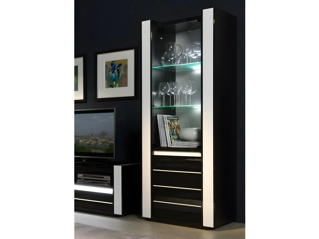 Vitrine Petit Modèle LINA Noire Et Blanche Brillante Avec LED 3 Vitrine Petit Modèle LINA Noire Et Blanche Brillante Avec LED