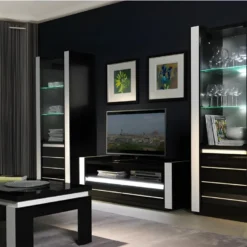 Vitrine Petit Modèle LINA Noire Et Blanche Brillante Avec LED 7 Vitrine Petit Modèle LINA Noire Et Blanche Brillante Avec LED -Pas Cher Mobiliora Magasin bibliotheque vitrine et etagere 8926815