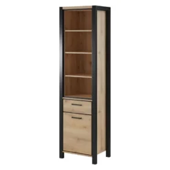 Vitrine Haute Collection BOWIE. Couleur Chêne Et Noir. LED Incluses