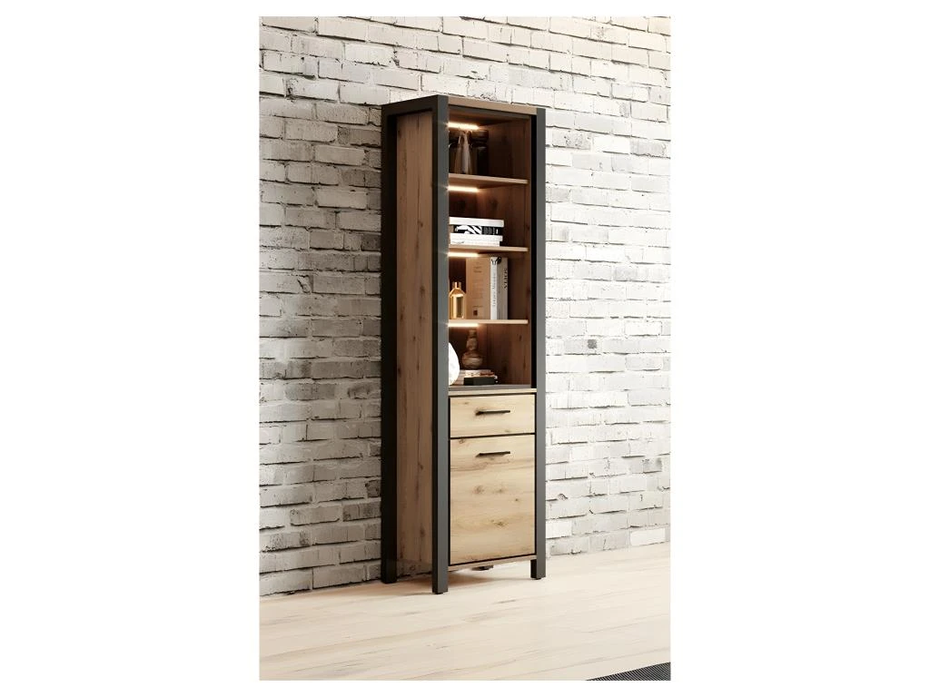 Vitrine Haute Collection BOWIE. Couleur Chêne Et Noir. LED Incluses 4 Vitrine Haute Collection BOWIE. Couleur Chêne Et Noir. LED Incluses – Image 2