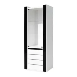 Vitrine Petit Modèle LINA Blanche Et Noire Brillante Avec LED -Pas Cher Mobiliora Magasin bibliotheque vitrine et etagere 8926879