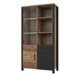 Vitrine Large Design Collection DARWIN. Couleur épicéa Et Noir. 2 Portes, 3 Tiroirs, 3 Niches