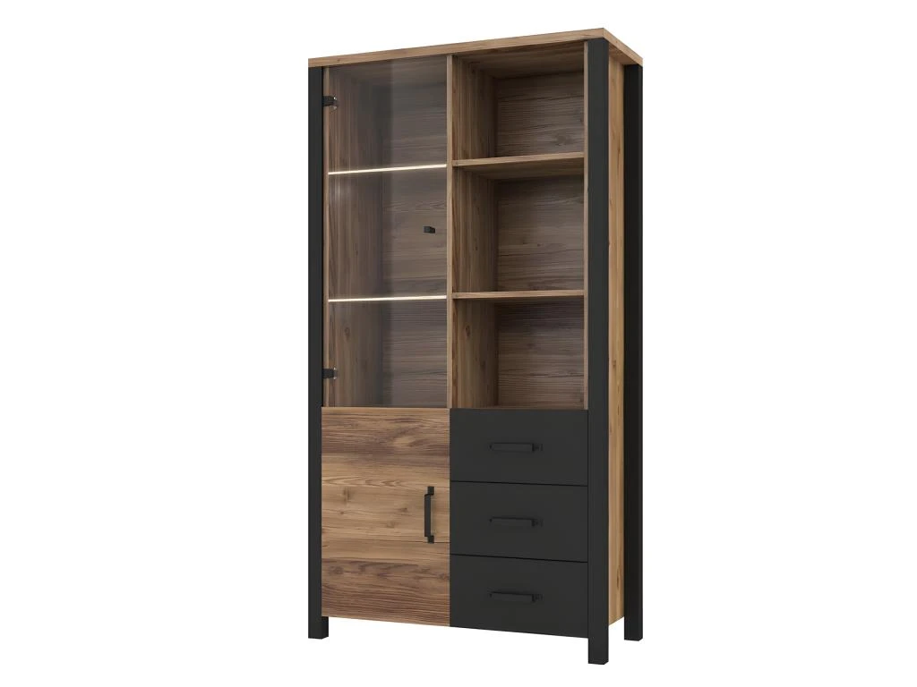 Vitrine Large Design Collection DARWIN. Couleur épicéa Et Noir. 2 Portes, 3 Tiroirs, 3 Niches 3 Vitrine Large Design Collection DARWIN. Couleur épicéa Et Noir. 2 Portes, 3 Tiroirs, 3 Niches