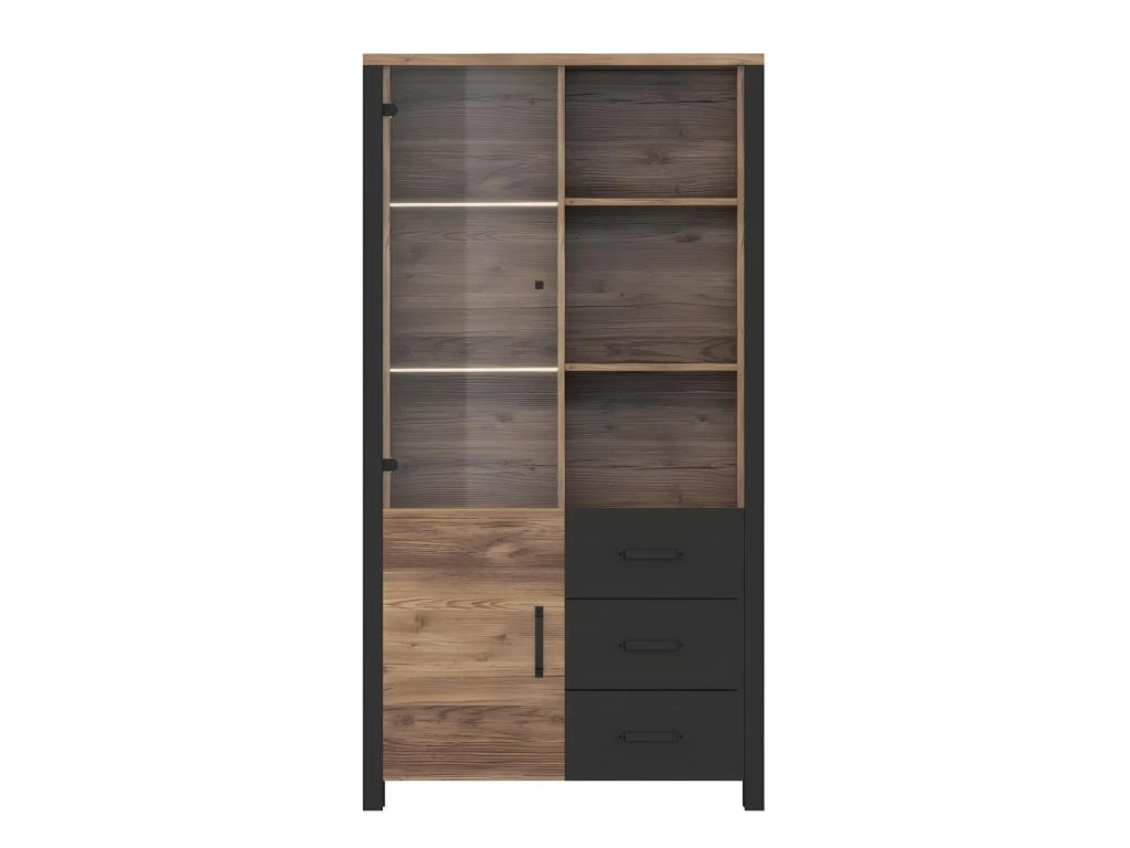 Vitrine Large Design Collection DARWIN. Couleur épicéa Et Noir. 2 Portes, 3 Tiroirs, 3 Niches 5 Vitrine Large Design Collection DARWIN. Couleur épicéa Et Noir. 2 Portes, 3 Tiroirs, 3 Niches – Image 3