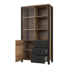 Vitrine Large Design Collection DARWIN. Couleur épicéa Et Noir. 2 Portes, 3 Tiroirs, 3 Niches 10 Vitrine Large Design Collection DARWIN. Couleur épicéa Et Noir. 2 Portes, 3 Tiroirs, 3 Niches -Pas Cher Mobiliora Magasin bibliotheque vitrine et etagere 8926889