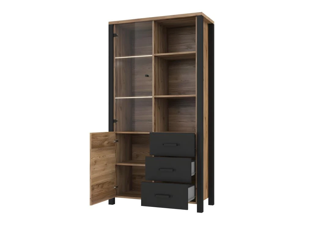 Vitrine Large Design Collection DARWIN. Couleur épicéa Et Noir. 2 Portes, 3 Tiroirs, 3 Niches 6 Vitrine Large Design Collection DARWIN. Couleur épicéa Et Noir. 2 Portes, 3 Tiroirs, 3 Niches – Image 4