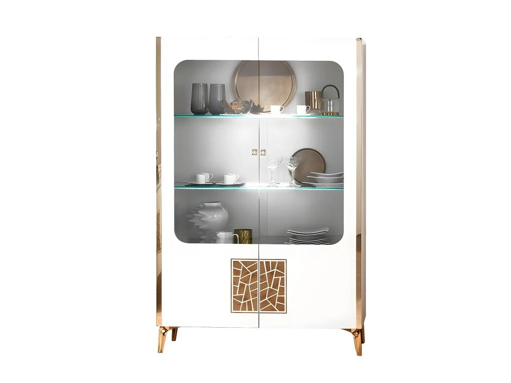 SAFARY - Vitrine 2 Portes Laquée Blanc Et Or Décor Sérigraphié 3 SAFARY - Vitrine 2 Portes Laquée Blanc Et Or Décor Sérigraphié