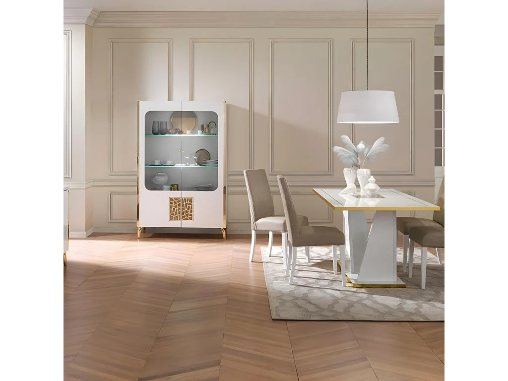 SAFARY - Vitrine 2 Portes Laquée Blanc Et Or Décor Sérigraphié 4 SAFARY - Vitrine 2 Portes Laquée Blanc Et Or Décor Sérigraphié – Image 2