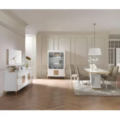 SAFARY - Vitrine 2 Portes Laquée Blanc Et Or Décor Sérigraphié 7 SAFARY - Vitrine 2 Portes Laquée Blanc Et Or Décor Sérigraphié -Pas Cher Mobiliora Magasin bibliotheque vitrine et etagere 8927019