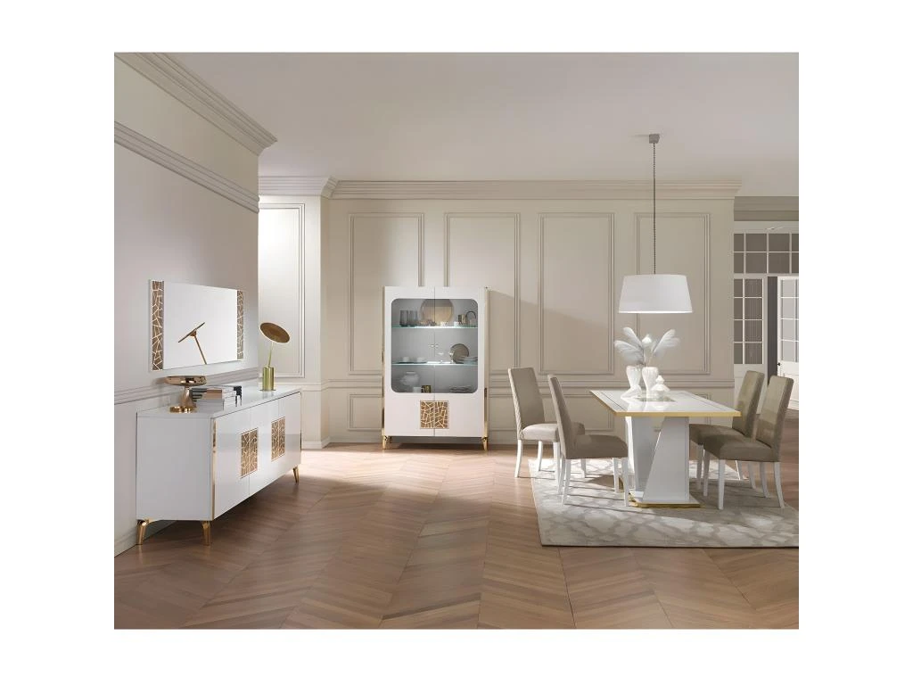 SAFARY - Vitrine 2 Portes Laquée Blanc Et Or Décor Sérigraphié 5 SAFARY - Vitrine 2 Portes Laquée Blanc Et Or Décor Sérigraphié – Image 3