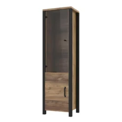 Vitrine Haute Design, 2 Portes Collection DARWIN. Couleur épicéa Et Noir.