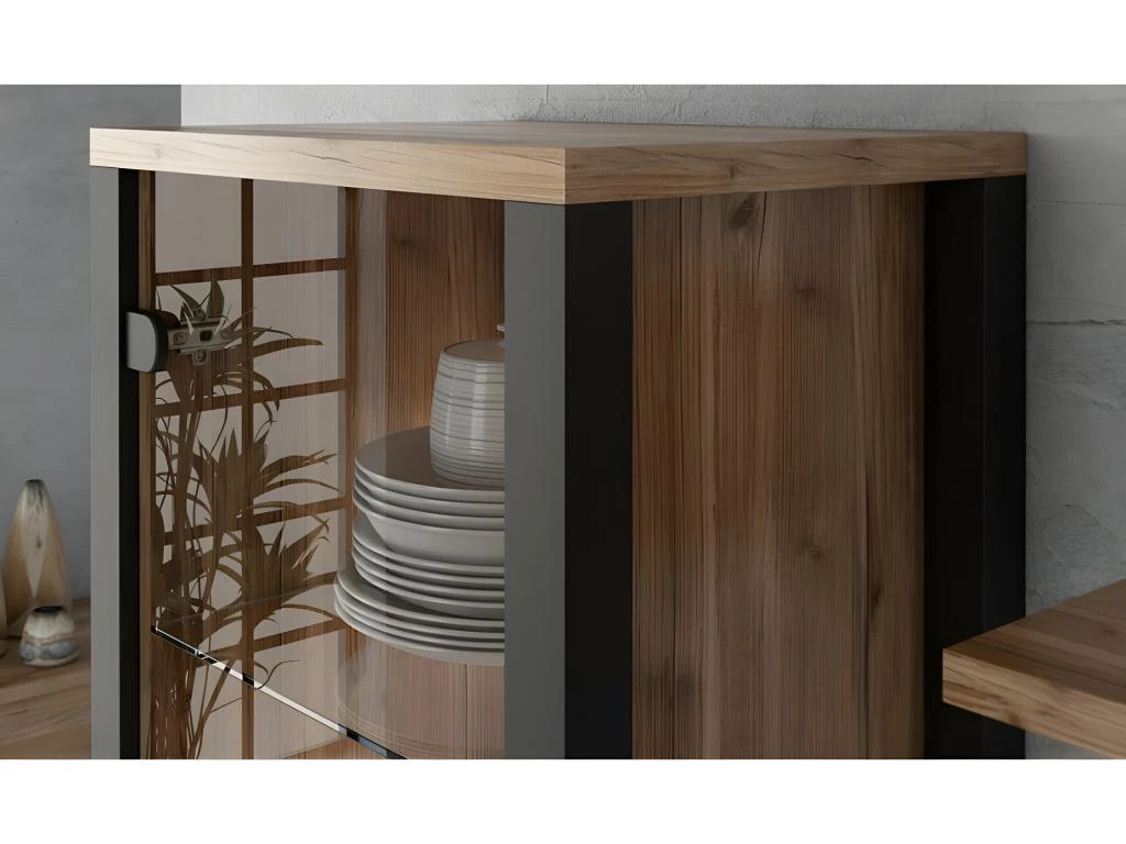 Vitrine Haute Design, 2 Portes Collection DARWIN. Couleur épicéa Et Noir. 6 Vitrine Haute Design, 2 Portes Collection DARWIN. Couleur épicéa Et Noir. – Image 4