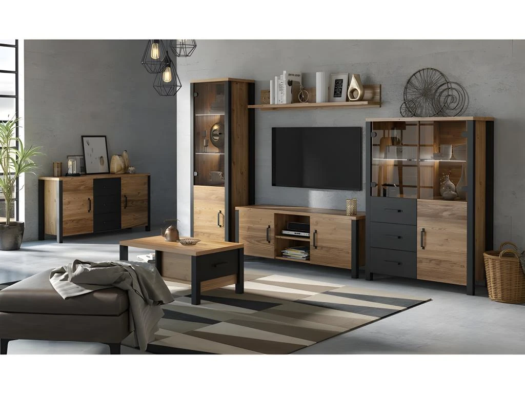 Vitrine Haute Design, 2 Portes Collection DARWIN. Couleur épicéa Et Noir. 7 Vitrine Haute Design, 2 Portes Collection DARWIN. Couleur épicéa Et Noir. – Image 5