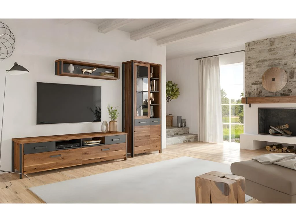 Vitrine Collection WINDSOR. Coloris Chêne Foncé Et Gris Anthracite. 4 Vitrine Collection WINDSOR. Coloris Chêne Foncé Et Gris Anthracite. – Image 2