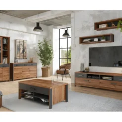 Vitrine Collection WINDSOR. Coloris Chêne Foncé Et Gris Anthracite. 9 Vitrine Collection WINDSOR. Coloris Chêne Foncé Et Gris Anthracite. -Pas Cher Mobiliora Magasin bibliotheque vitrine et etagere 8927243