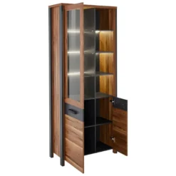 Vitrine Collection WINDSOR. Coloris Chêne Foncé Et Gris Anthracite. 10 Vitrine Collection WINDSOR. Coloris Chêne Foncé Et Gris Anthracite. -Pas Cher Mobiliora Magasin bibliotheque vitrine et etagere 8927245