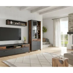 Vitrine Collection WINDSOR. Couleur Gris Anthracite Et Chêne Foncé. 10 Vitrine Collection WINDSOR. Couleur Gris Anthracite Et Chêne Foncé. -Pas Cher Mobiliora Magasin bibliotheque vitrine et etagere 8927291