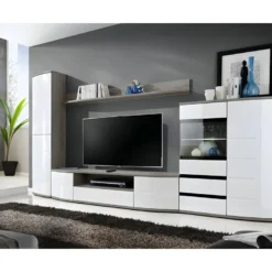 Vitrine 2 Portes Collection NOUK Couleur Blanche Et Chêne. -Pas Cher Mobiliora Magasin bibliotheque vitrine et etagere 8927385