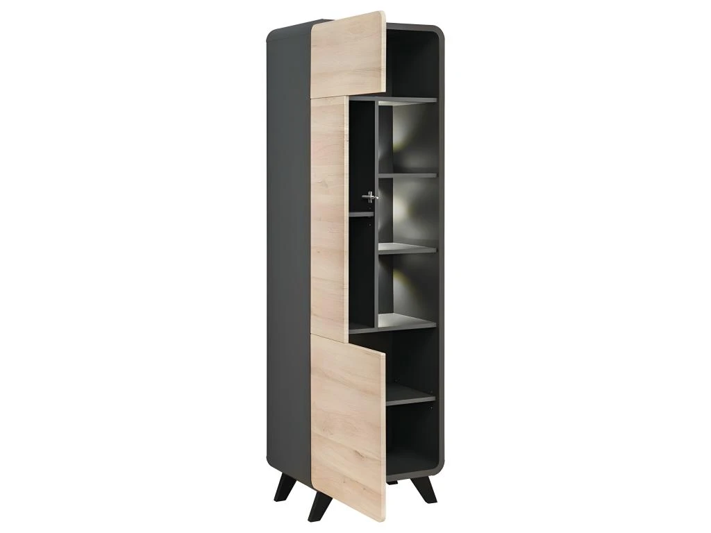 Vitrine Haute Avec LED Collection OASIS. Coloris Gris Et Bois. Meuble Design Idéal Pour Votre Salle à Manger 4 Vitrine Haute Avec LED Collection OASIS. Coloris Gris Et Bois. Meuble Design Idéal Pour Votre Salle à Manger – Image 2