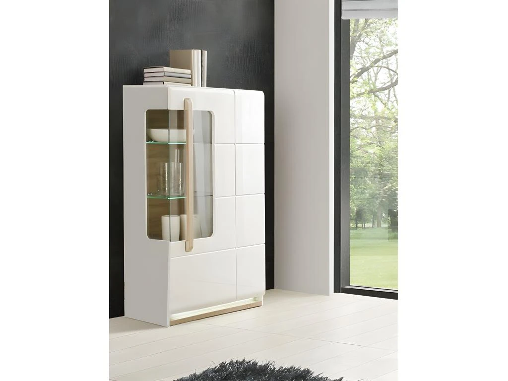 Vitrine 2 Portes Blanc Laqué Et Décor Chêne Naturel - ALEXIANE 4 Vitrine 2 Portes Blanc Laqué Et Décor Chêne Naturel - ALEXIANE – Image 2