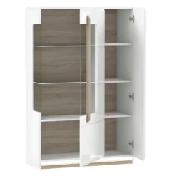 Vitrine 2 Portes Blanc Laqué Et Décor Chêne Naturel - ALEXIANE 9 Vitrine 2 Portes Blanc Laqué Et Décor Chêne Naturel - ALEXIANE -Pas Cher Mobiliora Magasin bibliotheque vitrine et etagere 8927421