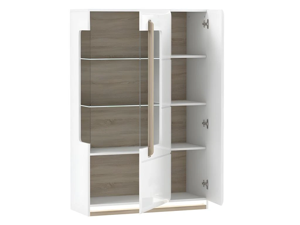 Vitrine 2 Portes Blanc Laqué Et Décor Chêne Naturel - ALEXIANE 5 Vitrine 2 Portes Blanc Laqué Et Décor Chêne Naturel - ALEXIANE – Image 3