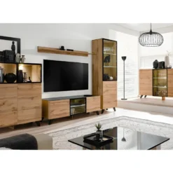 VITRINE Basse TINO + LED. Meuble Déco Type Scandinave, Design Pour Votre Salon. -Pas Cher Mobiliora Magasin bibliotheque vitrine et etagere 8927493