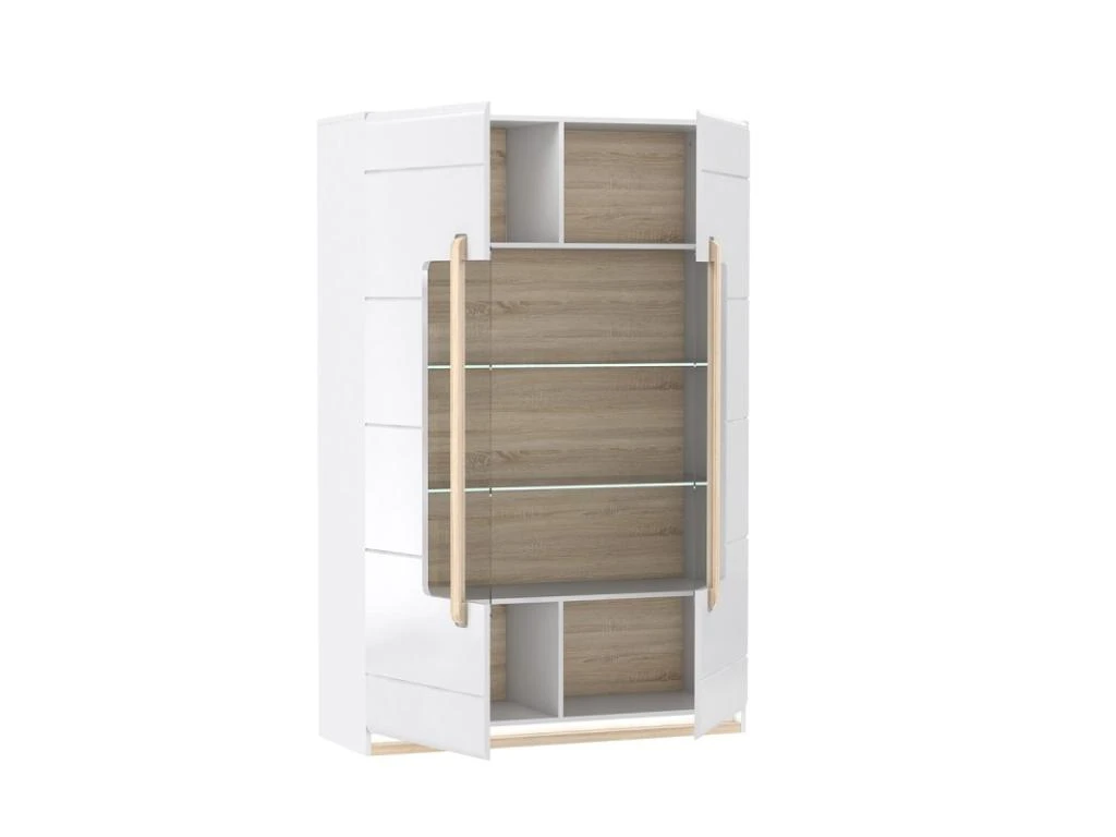 Vitrine 2 Portes Laquée Blanche Et Décor Chêne Naturel - ALEXIANE 5 Vitrine 2 Portes Laquée Blanche Et Décor Chêne Naturel - ALEXIANE – Image 3