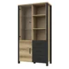 Vitrine Large Design Collection DARWIN. Couleur Chêne Clair Et Noir. 2 Portes, 3 Tiroirs, 3 Niches -Pas Cher Mobiliora Magasin bibliotheque vitrine et etagere 8927589