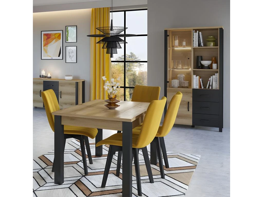 Vitrine Large Design Collection DARWIN. Couleur Chêne Clair Et Noir. 2 Portes, 3 Tiroirs, 3 Niches 5 Vitrine Large Design Collection DARWIN. Couleur Chêne Clair Et Noir. 2 Portes, 3 Tiroirs, 3 Niches – Image 3