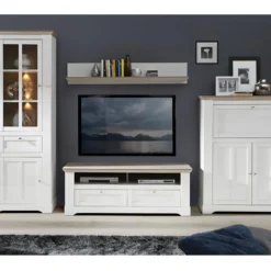 Etagère Murale 205 Cm Décor Chêne Blanchi - ANGELE -Pas Cher Mobiliora Magasin bibliotheque vitrine et etagere 8928009