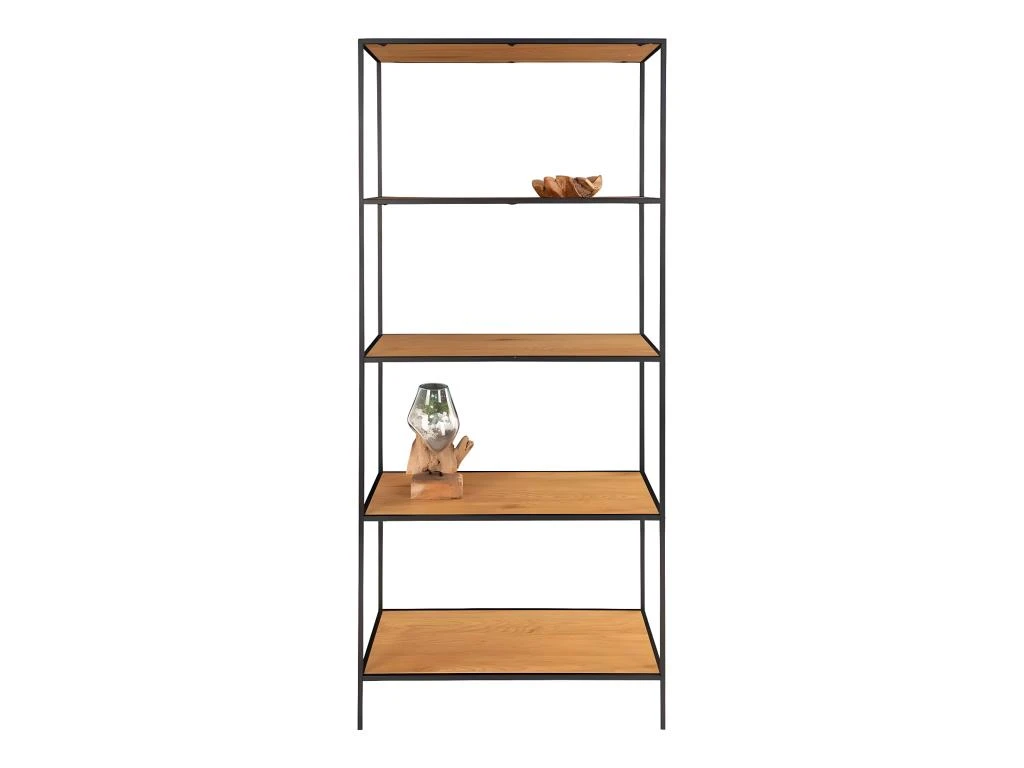VOLLRAD - Etagère Large 5 Plateaux Acier Noir Et Bois Naturel 6 VOLLRAD - Etagère Large 5 Plateaux Acier Noir Et Bois Naturel – Image 4