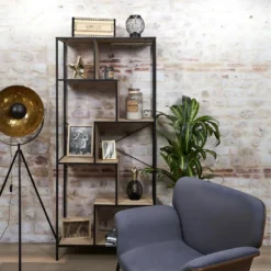 ENDIS - Etagère 6 Niveaux Aspect Bois Et Métal Noir -Pas Cher Mobiliora Magasin bibliotheque vitrine et etagere 9165939