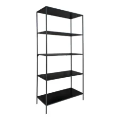 HARALD - Etagère Large 5 Plateaux Acier Noir Et Aspect Bois Noir