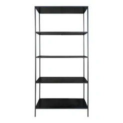 HARALD - Etagère Large 5 Plateaux Acier Noir Et Aspect Bois Noir -Pas Cher Mobiliora Magasin bibliotheque vitrine et etagere 9165969