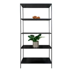 HARALD - Etagère Large 5 Plateaux Acier Noir Et Aspect Bois Noir -Pas Cher Mobiliora Magasin bibliotheque vitrine et etagere 9165973