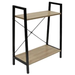 DARA - Etagère 2 Plateaux Métal Et Aspect Bois