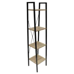 DARA - Etagère Simple 4 Plateaux Métal Et Aspect Bois